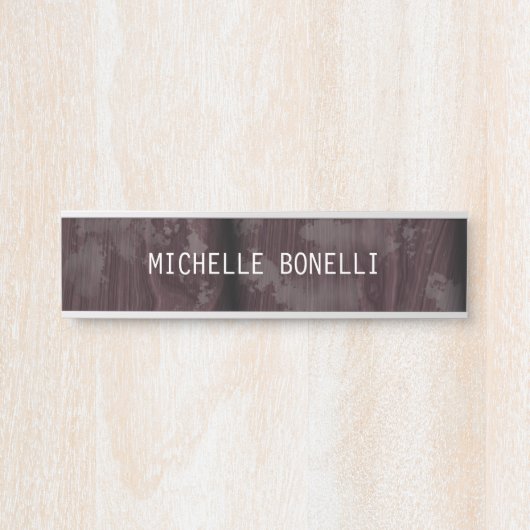 茶色の木材デザイン背景の読み取り可モダン サインプレート (正面)
