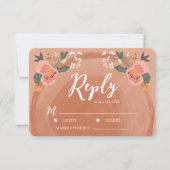 茶色の木材素朴フローラ結婚式RSVP返信 出欠カード (正面)