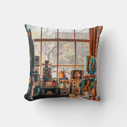 茶色の木棚の詰め合わせプラシ玩具 クッション (正面)