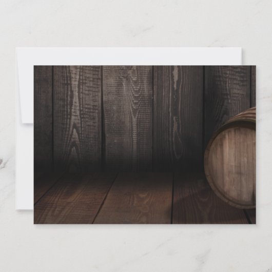 茶色の木樽のカジュアルなタイポグラフィ セーブザデート (裏面)