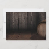 茶色の木樽を飾ったカジュアルなタイポグラフィー セーブザデート (裏面)
