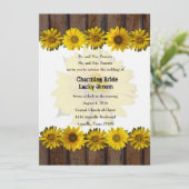 茶色の木目と黄色のひまわり ウェディングフォト招待状 招待状 (スタンド正面)