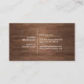 茶色の木目に白いケーキのモノグラムのロゴ 名刺 (裏面)