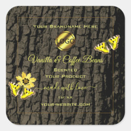 茶色の木目の木の樹皮の製品ラベル追加ロゴ スクエアシール