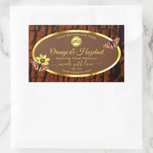 茶色の木目の木の樹皮の製品ラベル追加ロゴ 長方形シール (バッグ)