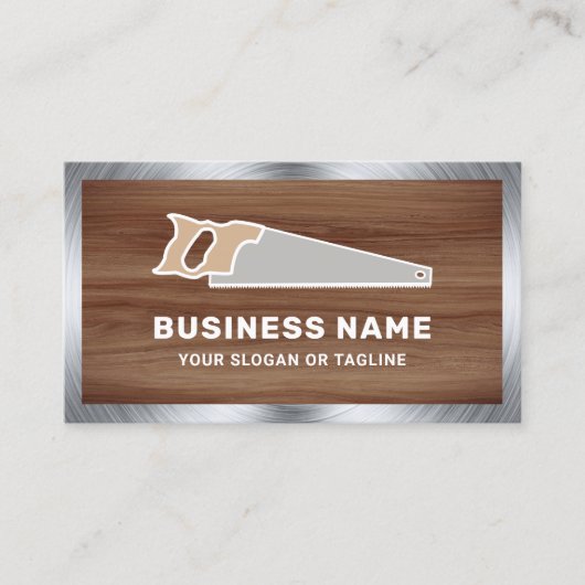 茶色の木目の鋼手挽き手挽き大工 名刺 (正面)