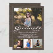茶色の木目モダン4写真卒業 招待状 (正面/裏面)