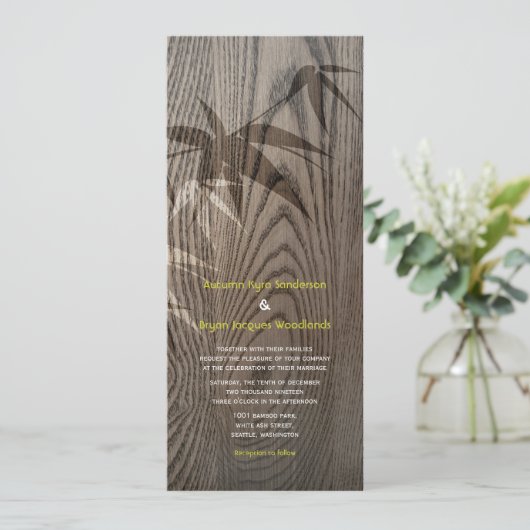 茶色の木目竹葉のア素朴ジア結婚ズ 招待状 (スタンド正面)