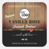 茶色の木目製品の包装ラベルロゴ スクエアシール (正面)