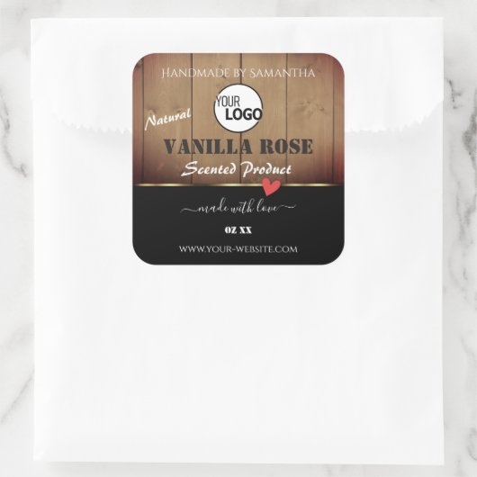 茶色の木目製品の包装ラベルロゴ スクエアシール (バッグ)