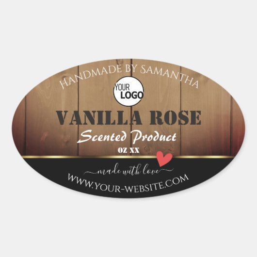茶色の木目製品の包装ラベルロゴ 楕円形シール (正面)