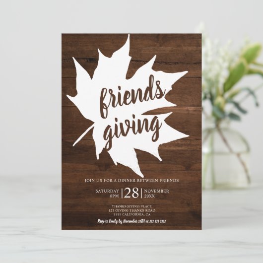 茶色の木素朴のカエデの葉の感謝祭 招待状 (スタンド正面)