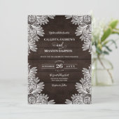 茶色の木素朴のホワイトレースの国の結婚式 招待状 (スタンド正面)