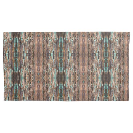 茶色の木製の板の中柄 枕カバー (正面)