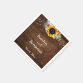 茶色の木製ひまわりライト名と日付 スタンダードカクテルナプキン (角)