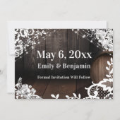 茶色の木製バレルライトホワイトレース&花 セーブザデート (裏面)