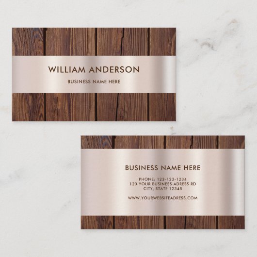 茶色の木製ボードウッド縁ど金ゴールドモダン 名刺 (正面/裏面)