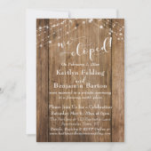 茶色の木製ライト 私たちはこっそり結婚した タイポグラフィー レセプション 招待状 (正面)