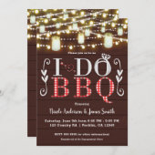 茶色の木製ライト 私もBBQ ラスティックな婚約パーティー 招待状 (正面/裏面)