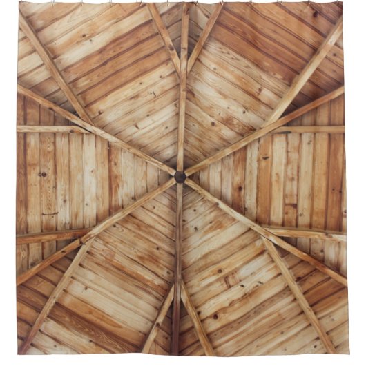 茶色の木製天井面 シャワーカーテン (正面)