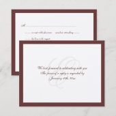 茶色の枠が輝く伝統的な結婚式の返信 招待状 (正面/裏面)