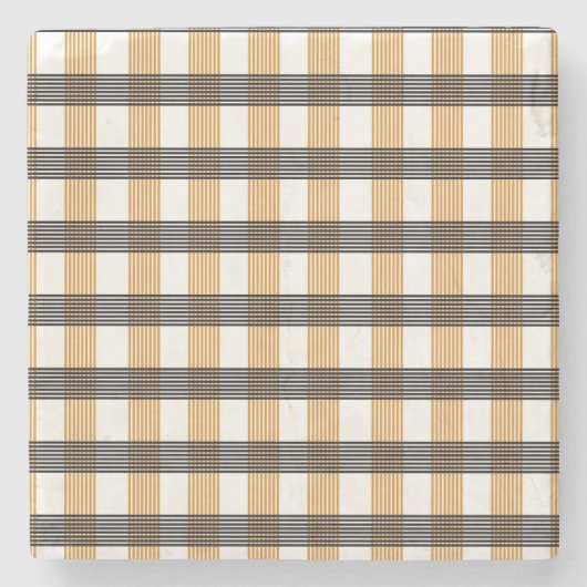 茶色の格子縞チェックパターン ストーンコースター (正面)