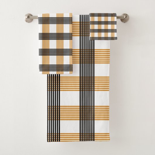 茶色の格子縞チェックパターン バスタオルセット (インサイチュ)