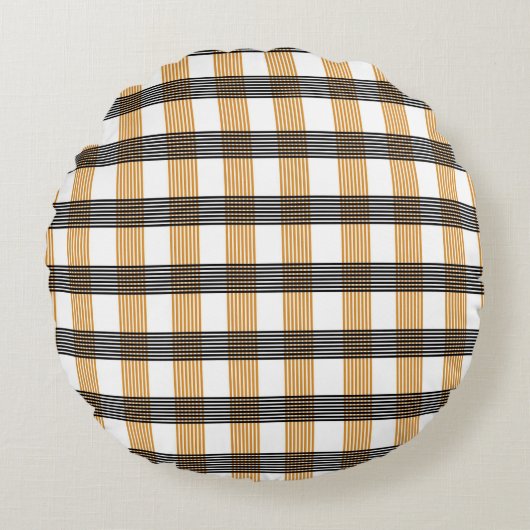 茶色の格子縞チェックパターン ラウンドクッション (正面)