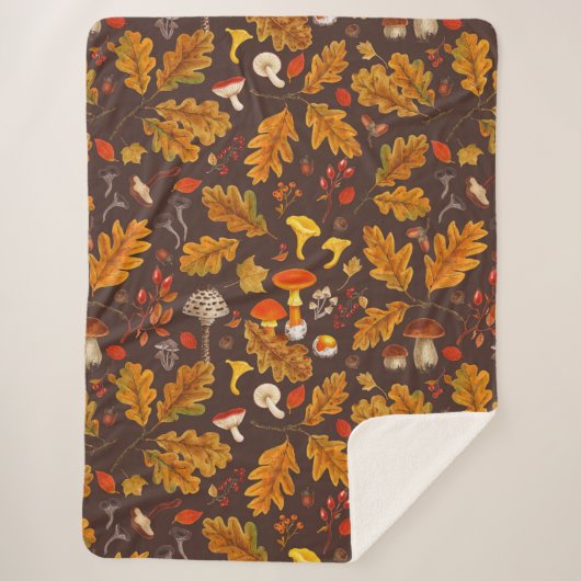 茶色の森のキノコと秋の植物 シェルパブランケット (正面)