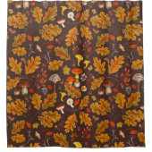 茶色の森のキノコと秋の植物 シャワーカーテン (正面)