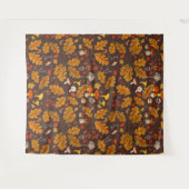 茶色の森のキノコと秋の植物 タペストリー (正面(横))