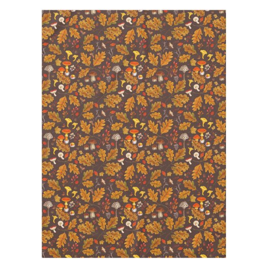 茶色の森のキノコと秋の植物 テーブルクロス (正面)