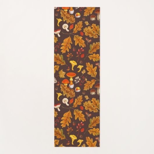 茶色の森のキノコと秋の植物 ヨガマット (正面)
