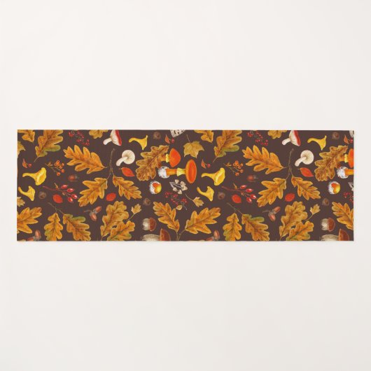 茶色の森のキノコと秋の植物 ヨガマット (正面(横))