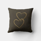 茶色の正方形の装飾用クッションの金ゴールドのハート クッション (裏面)