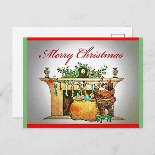 茶色の毛皮のはがきを全て着たレアサンタ ポストカード (正面/裏面)