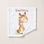 茶色の水彩の小馬 バスタオルセット (ウォッシュタオル)