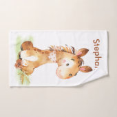 茶色の水彩の小馬 バスタオルセット (ハンドタオル)