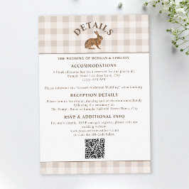 茶色の水彩画のウサギ　ベージュのギンガム　ラスティック エンクロージャーカード