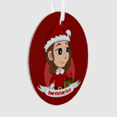 茶色の波毛のクリスマスガール オーナメント (正面)