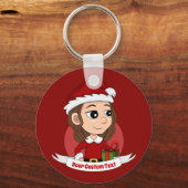 茶色の波毛のクリスマスガール キーホルダー (正面)
