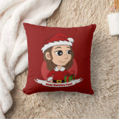 茶色の波毛のクリスマスガール クッション (ブランケット)