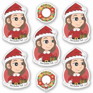 茶色の波毛のクリスマスガール シール