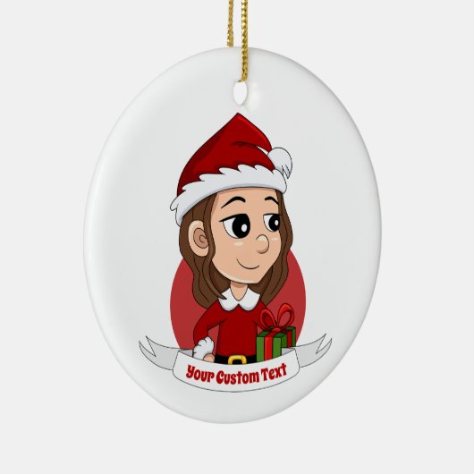 茶色の波毛のクリスマスガール セラミックオーナメント (右)