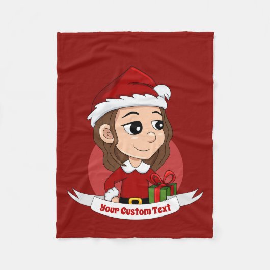茶色の波毛のクリスマスガール フリースブランケット (正面)