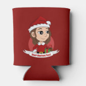 茶色の波毛のクリスマスガール 缶クーラー (裏面)