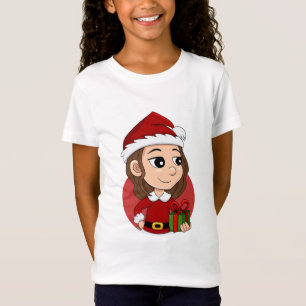 茶色の波毛のクリスマスガール Tシャツ