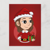 茶色の波髪の休日のポストカ付きクリスマスガール シーズンポストカード (正面)