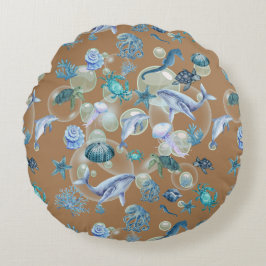 茶色の海の青い水の色の下 | ラウンドクッション