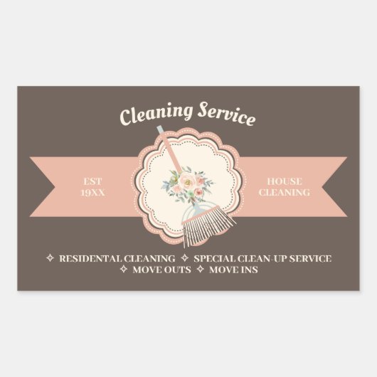 茶色の清掃作業の書道のハウスキーピング 長方形シール (正面)